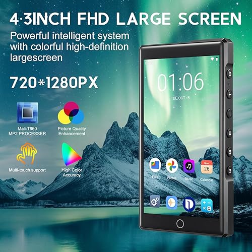 Miniatura 2 de Reproductor de MP3 de 16 GB con Bluetooth y WiFi, C4 Plus Android 13 HiFi Reproductor MP3 Spotify 4.3 pulgadas FHD Panel de aleación de zinc,