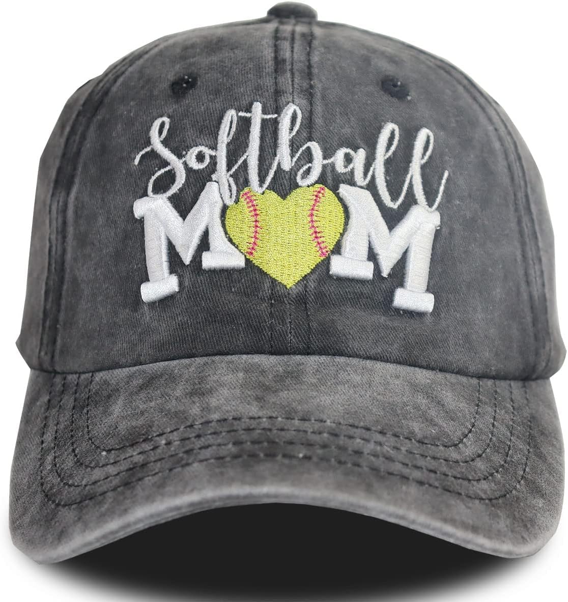 Distressed Baseball Cap for Women, Softball Mom Adjustable Washed Embroidered Sun Hat