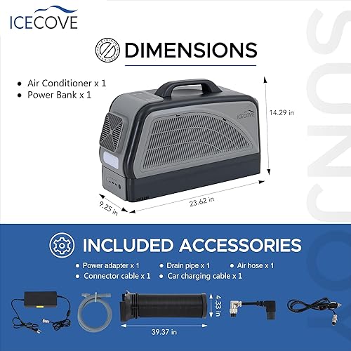 Miniatura 10 de IceCove Aire acondicionado portátil con batería adicional, unidad de CA portátil de 2500 BTU, bajo consumo de energía de 250 W, 25.5 V CC, 2