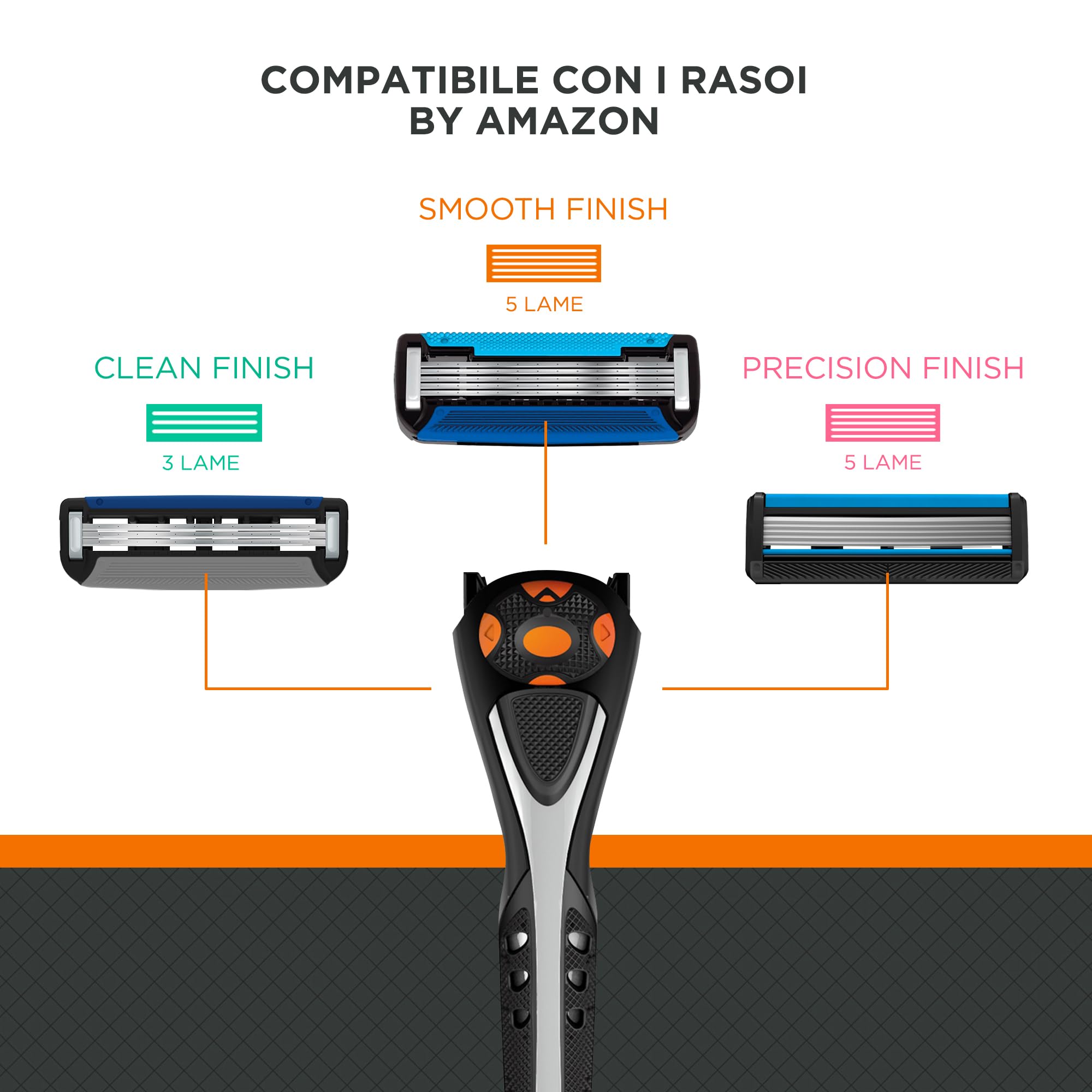 by Amazon Rasoio da uomo a 5 lame con 6 ricariche, Multicolore