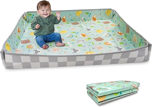 Infantino Tapete plegable de espuma suave, extra grande, acolchado de doble cara, portátil, con lados plegables, antideslizante, para gatear y jugar