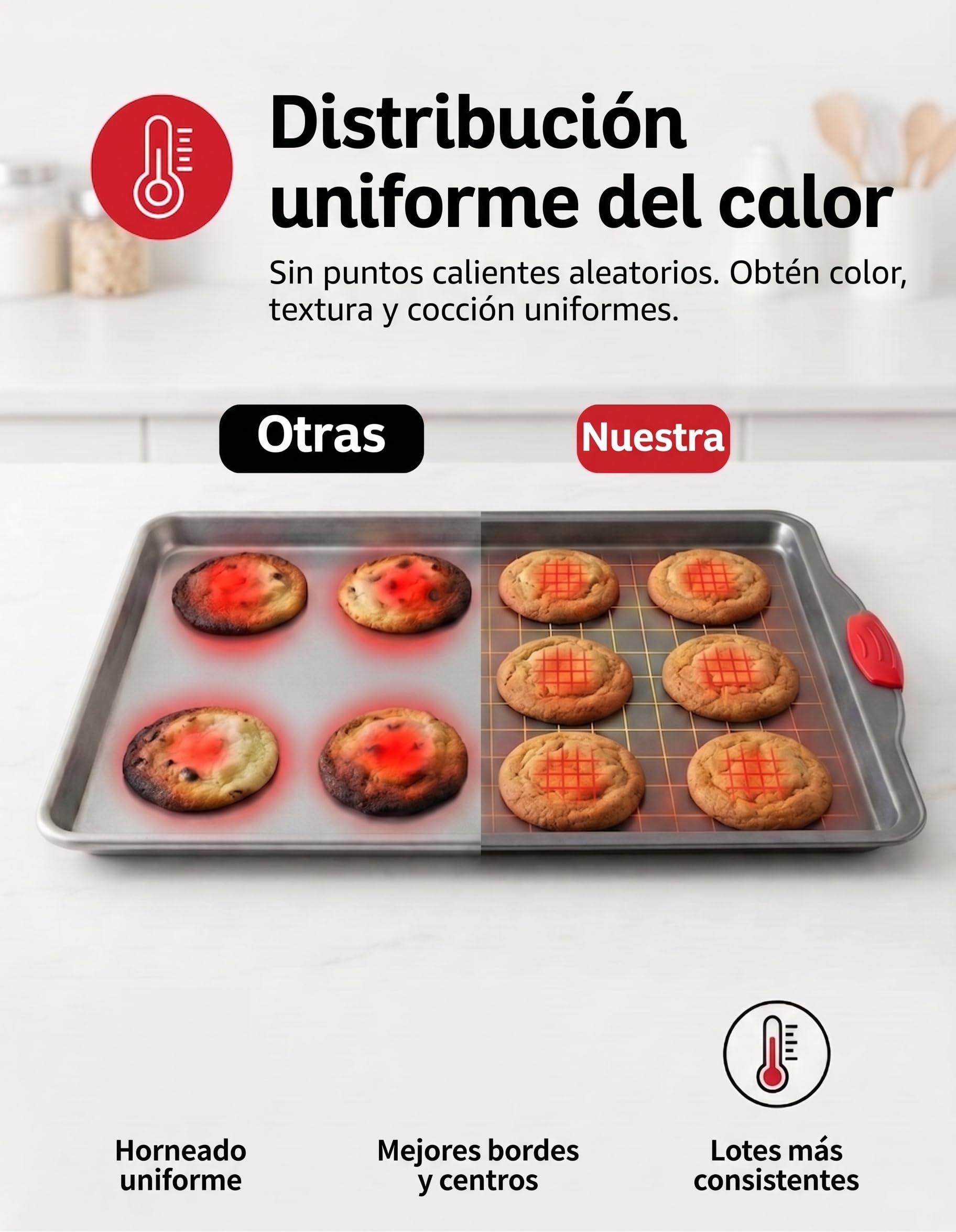 Bandejas Horno Antiadherentes Juego 3 Piezas - Bandejas de Horno para Hornear de Acero al Carbono Resistentes a Deformaciones y Óxido, Sin PFOA, con Asas de Silicona, Aptas para Lavavajillas