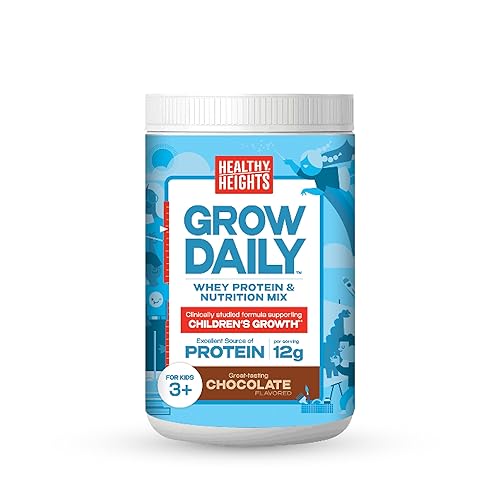 Grow Daily 3+ Shake Mix - Recipiente de 7 porciones de Healthy Heights - Proteína en polvo (chocolate) - Desarrollado por pediatras - Batido