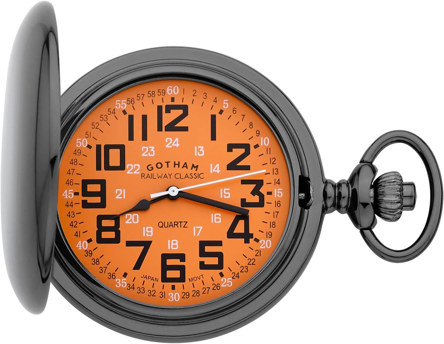 Gotham Men's Gunmetal Railroad Polished Finish Covered Quartz Pocket Watch # GWC15044BR