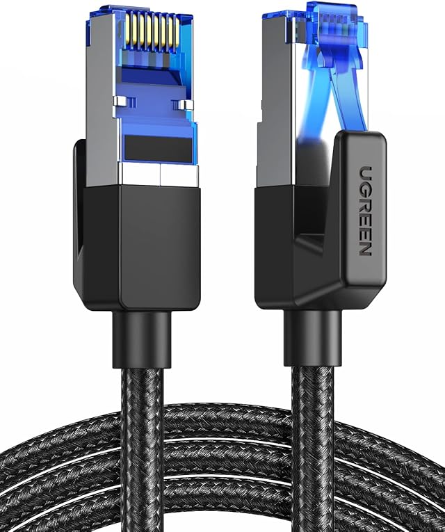 UGREEN Cat 8 Cable Ethernet Red RJ45 Super Velocidad 40Gbps 2000MHz (2M) | Nylon Trenzado Doble Blindaje Compatible con Router Switch Módem Decodificador TV Box Xbox Consola de Juegos PC