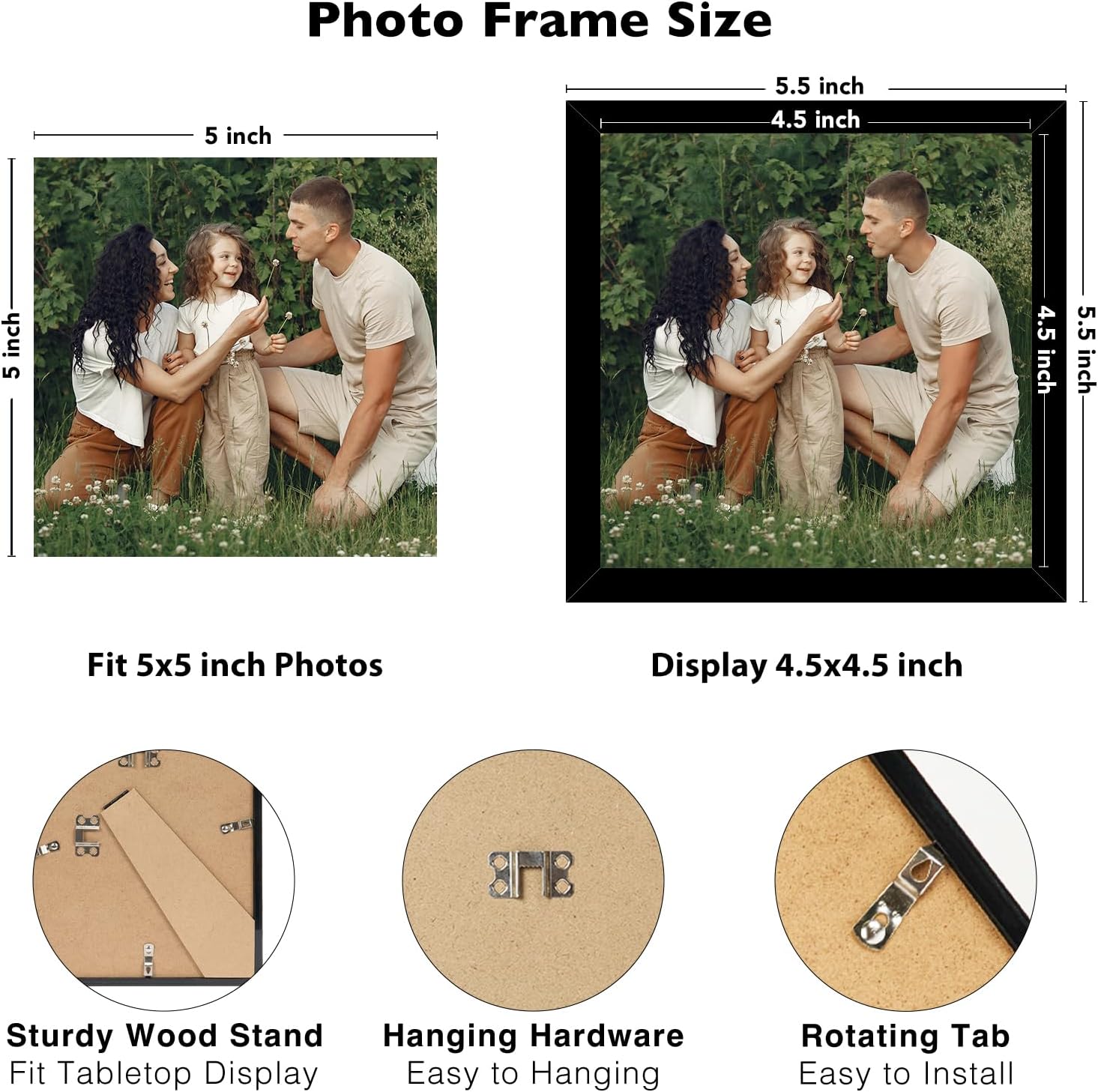 JCJMY 12 Packs 5x5 Picture Frames, Lightweight 5 by 5 Frames Bulk Set of 12 Collage Wall Decor Photo Frames Set for Wall and Tabletop, Black