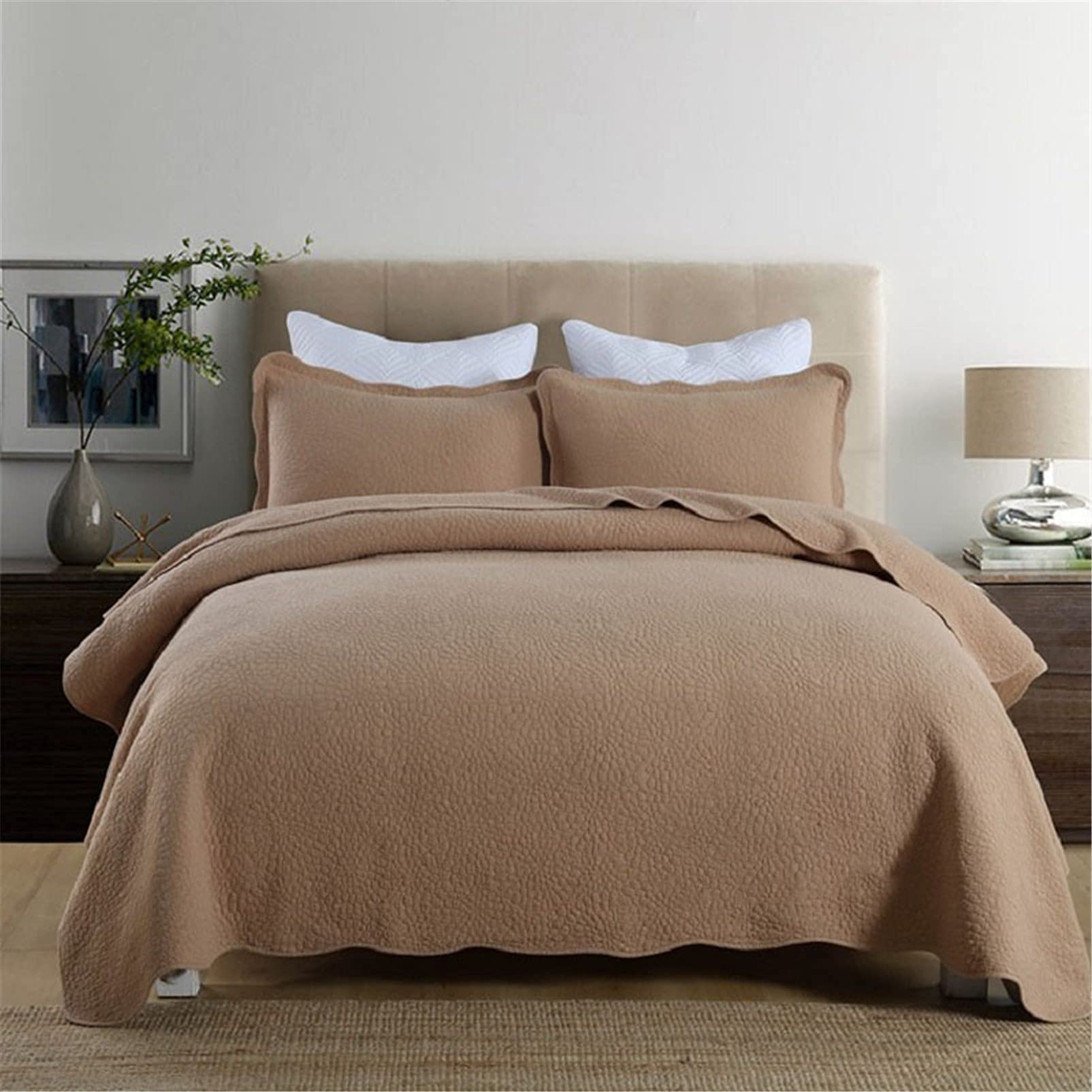 Couvre-lit matelassé haut de gamme en microfibre douce au relief floral gris