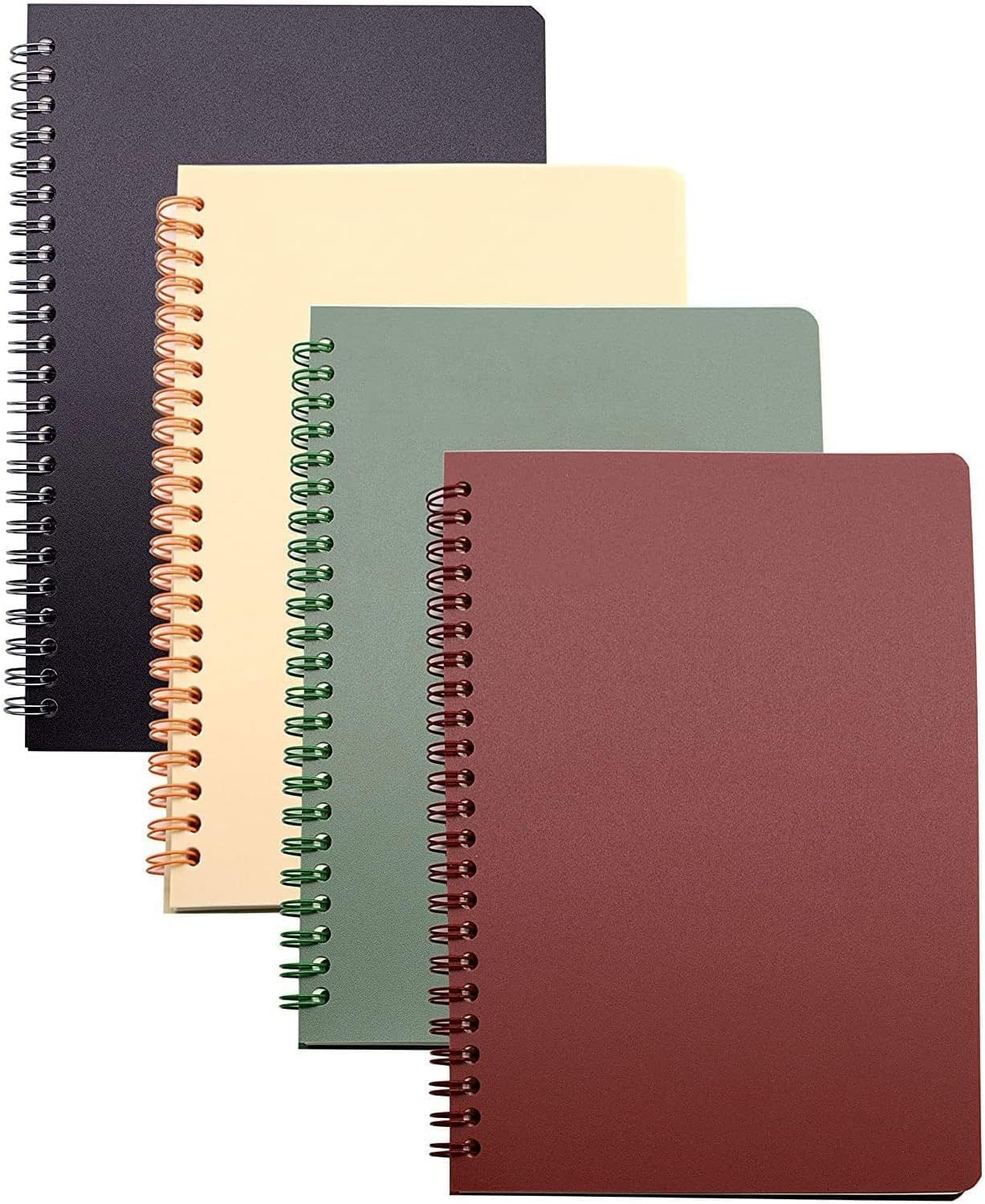 Excefore Spiral Notebooks, 4 Pack, 4-Subject, College Ruled Paper, A5 8.3x5.9inch Thick Plastic Hardcover 80 Sheets for Study and Notes (Red, Brown, Green, Beige)