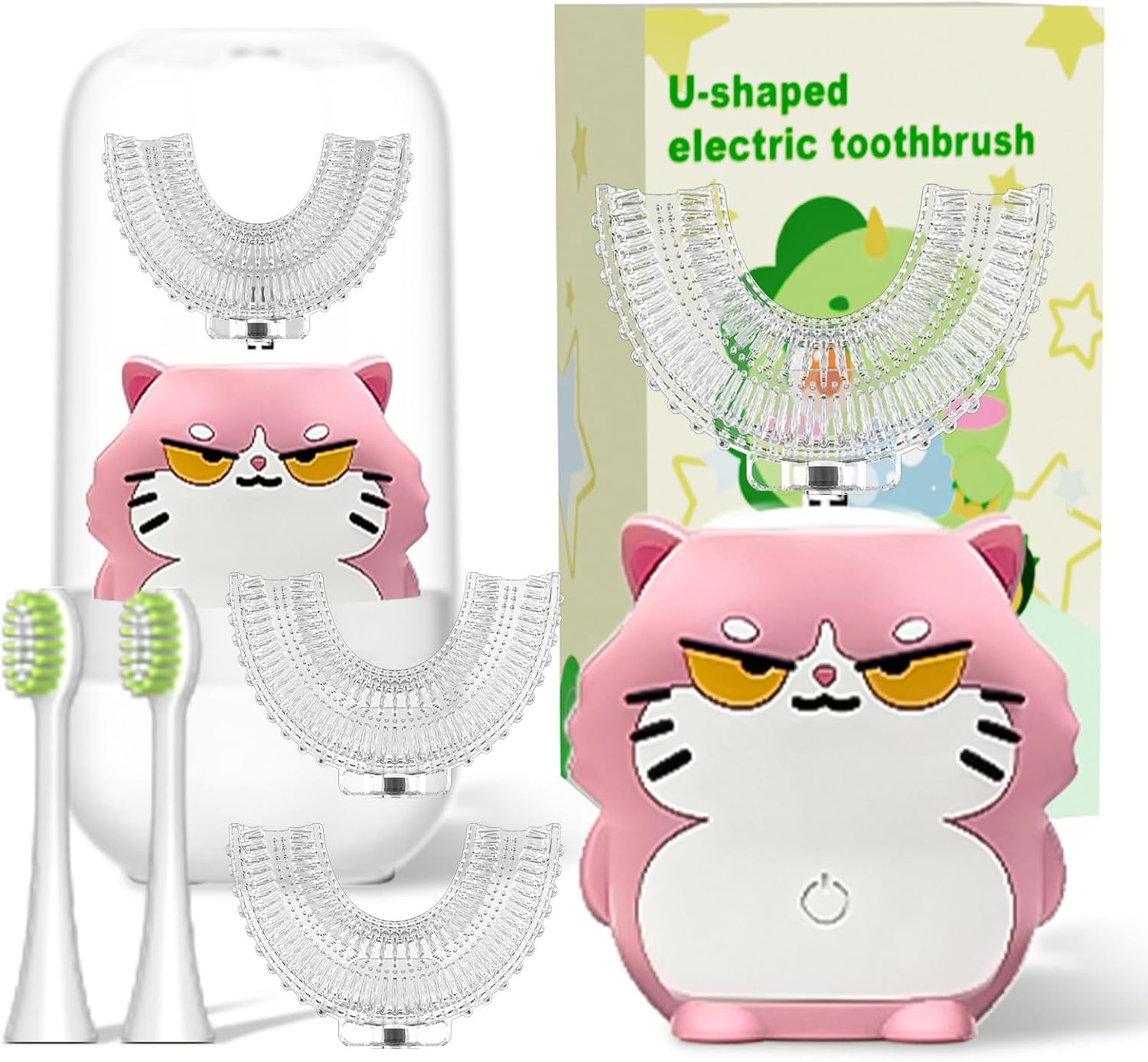 Kids U Shaped Electric Toothbrush Auto Sonic Baby Toothbrush Cartoon Dinosaur 360-Degree Cleaning IPX7 Waterproof Design