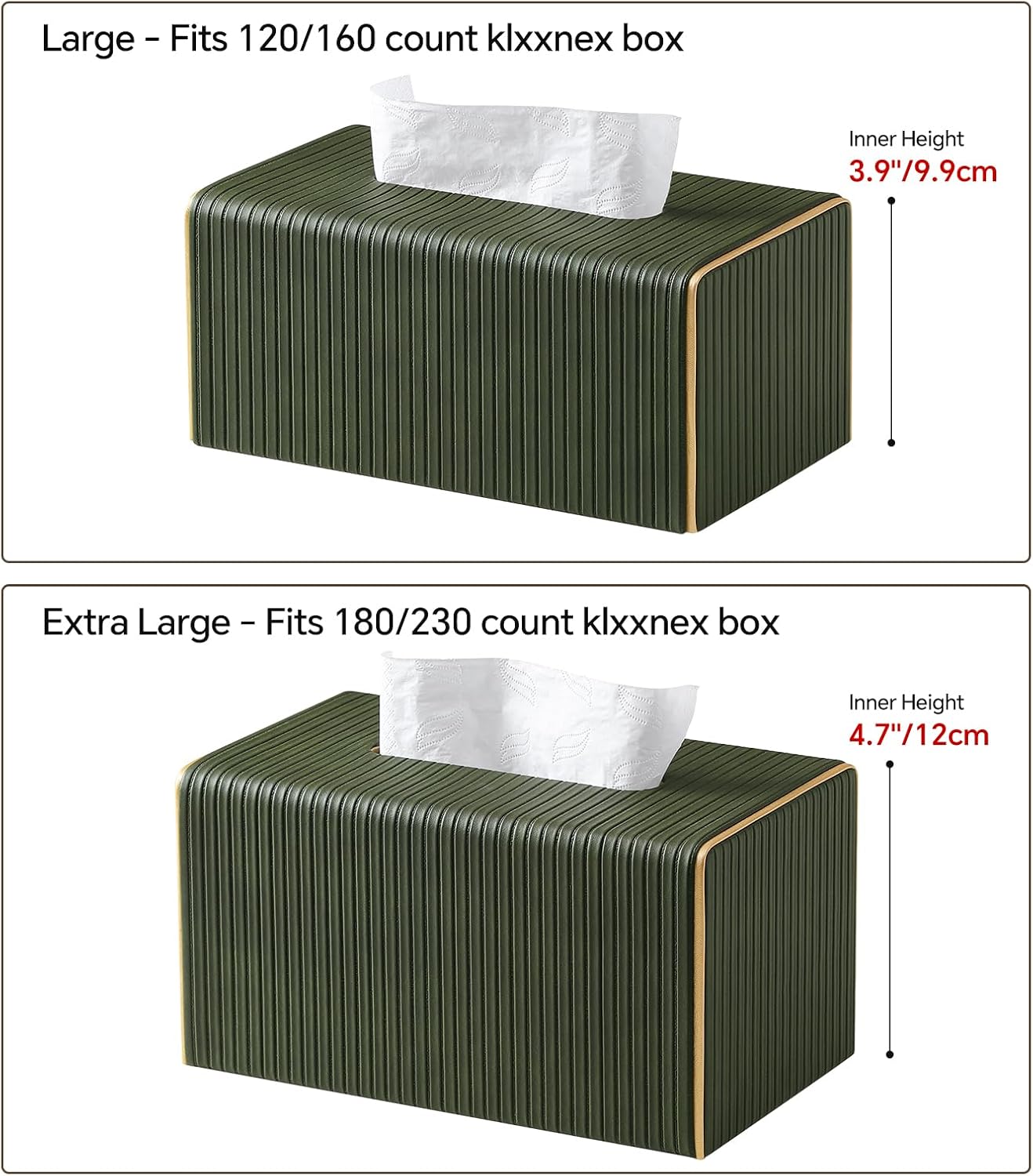 PU Leather Tissue Box Cover Rectangle, Decorative Rectangular Tissue Box Holder with Magnetic Closure (Olive Green, Large - Fits 120/160 Count Tissue Boxes)