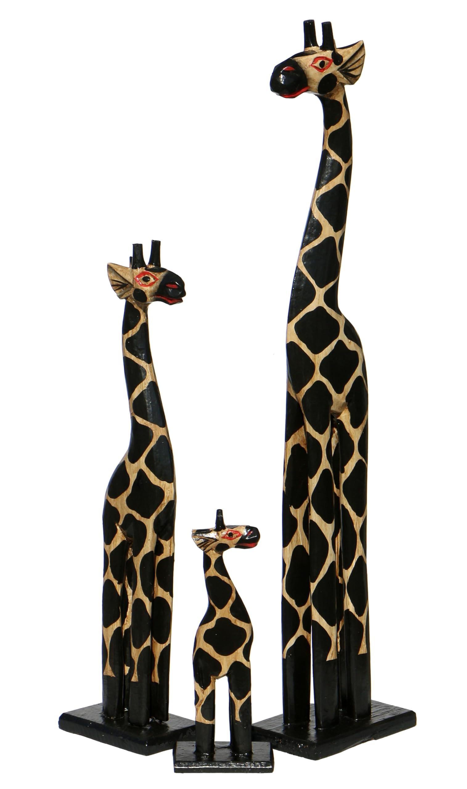 Giraffen Set in 60–40–20 cm – handgeschnitze Holzfigur und Dekofigur – Afrikanische Tier-Deko im 3er-Set – Wohnaccessoire für Afrika-Fans aus Albesia-Holz
