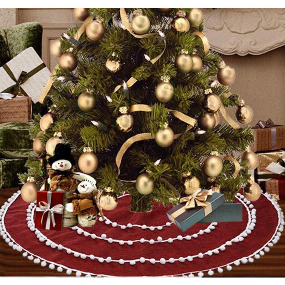 Tappeto per Albero di Natale Palla Rossa Bianca Albero di Natale Abito Inferiore Gonna Albero di Lino Decorazioni per La Casa Abito Inferiore per Albero di Natale