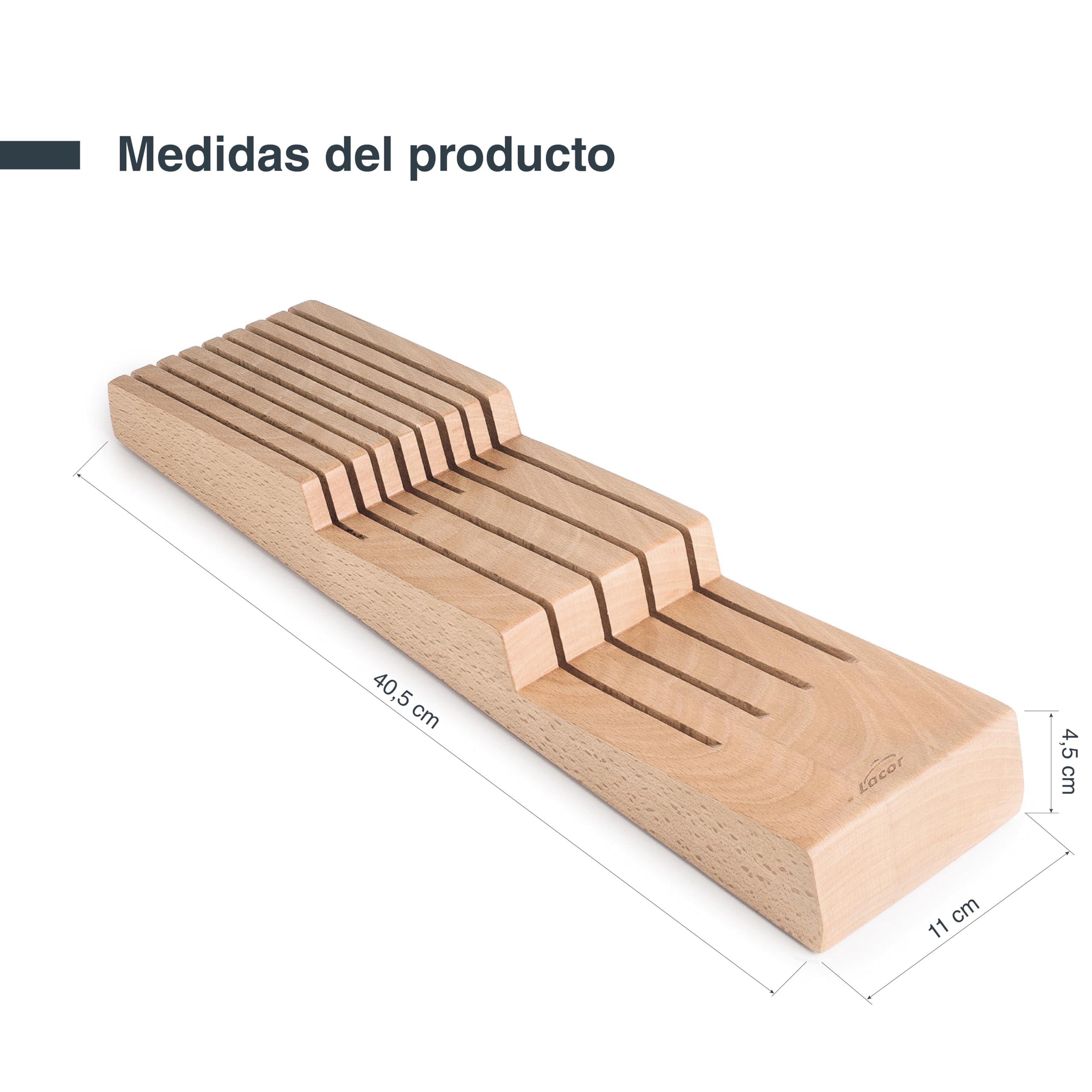 Lacor 39049 - Organizador Cocina Compact para Cuchillos, Organizador | En madera natural, para un uso práctico y profesional en cocina; base antideslizante, práctico y fácil de guardar