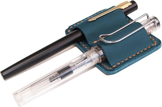 Handmade Leather Pen Holder Clip Notebook Pen Loop Stylish, notebook pen pencil holder clip and Practical Pen Organizer Blue