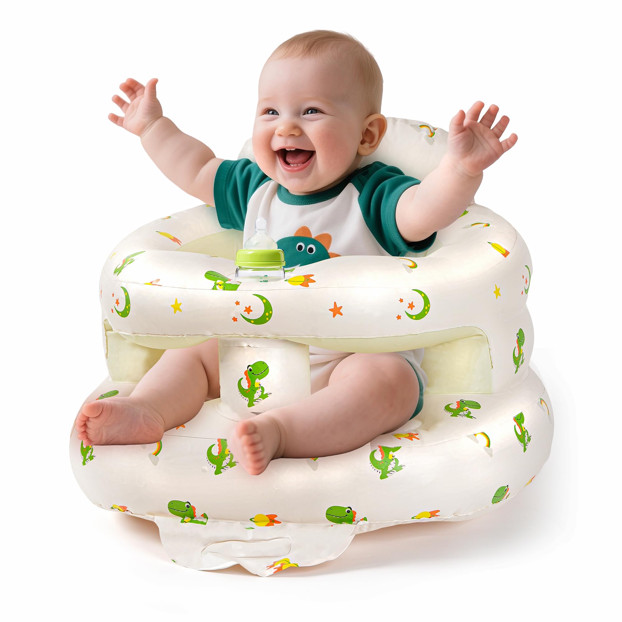 Asiento inflable para bebés de 3 a 36 meses SSyang Sit Me Up Silla de piso con bomba de aire incorporada Silla de apoyo para bebés para aprender a sentarse Diseño envolvente completo Dinosaurio