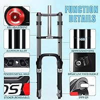 Vista 8 de BUCKLOS 20 pulgadas 4.0 Fat Tire Bike Suspension Tenedor, 7.087 in Travel 5.315 in Spacing Hub 0.354 in QR Ebike Oil MTB Fat Fork, Doble Corona