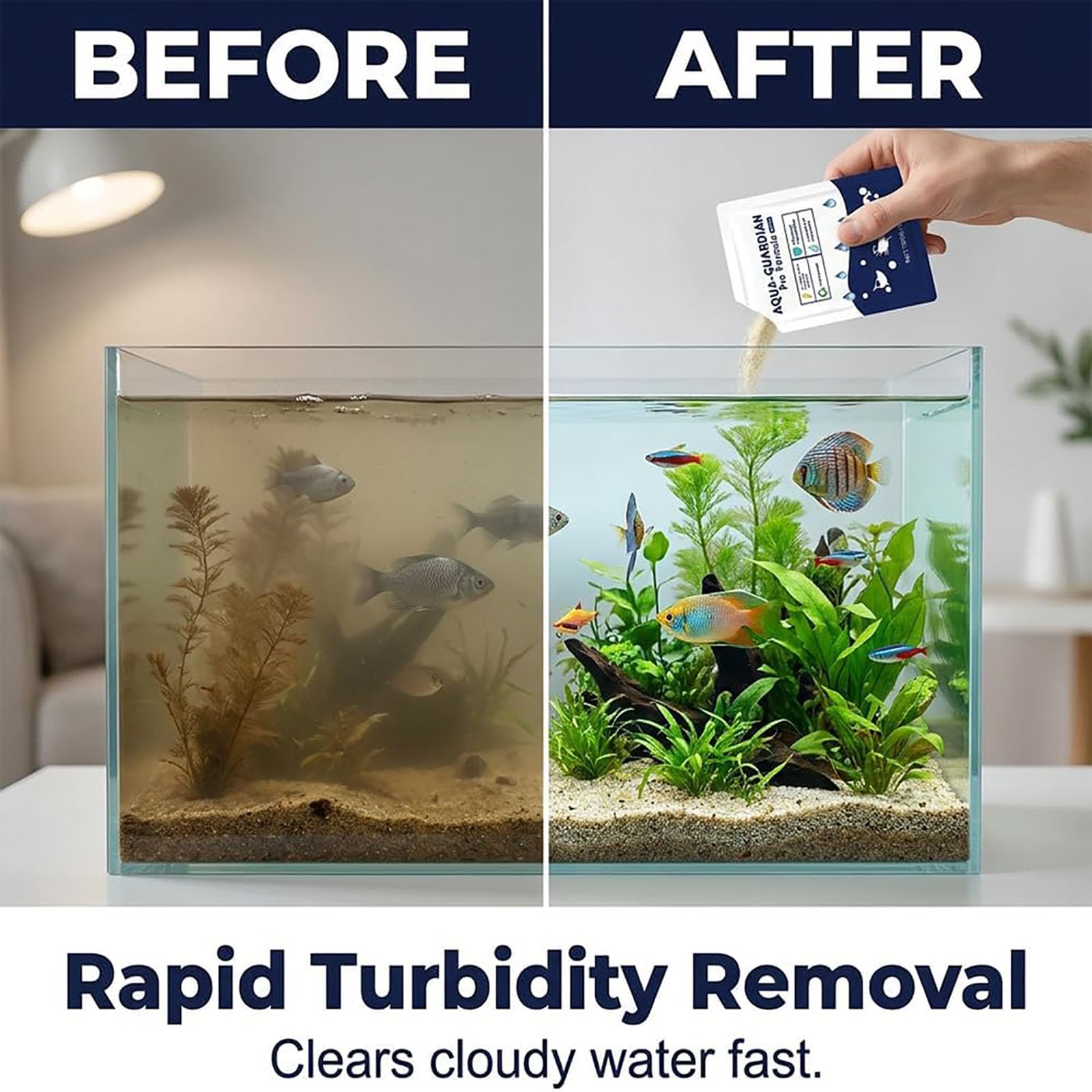 Aqua Guardian Pro Fórmula para Estanque, Polvo para el Cuidado del Acuario, Soporte para el Cuidado del Agua mezclada, Agente de Tratamiento de Agua para Estanque fácil (15PCS)
