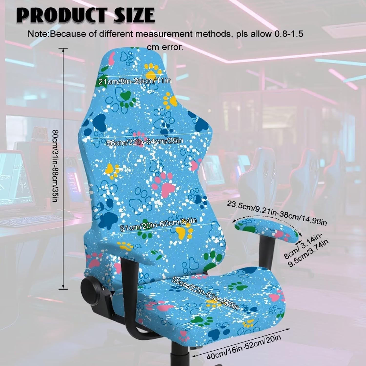 Blue Dog Paw Print Stretch Gaming Chair Slipcovers with Armrest Covers Gamer Chair Covers Anti-Dust Swivel Boss Armchair Protector Cover
