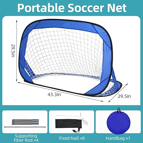 Miniatura 2 de Porterías de fútbol portátiles para patio trasero, red de fútbol plegable emergente, paquete de 2 unidades de 3.6 x 2.4 pies para patio trasero y