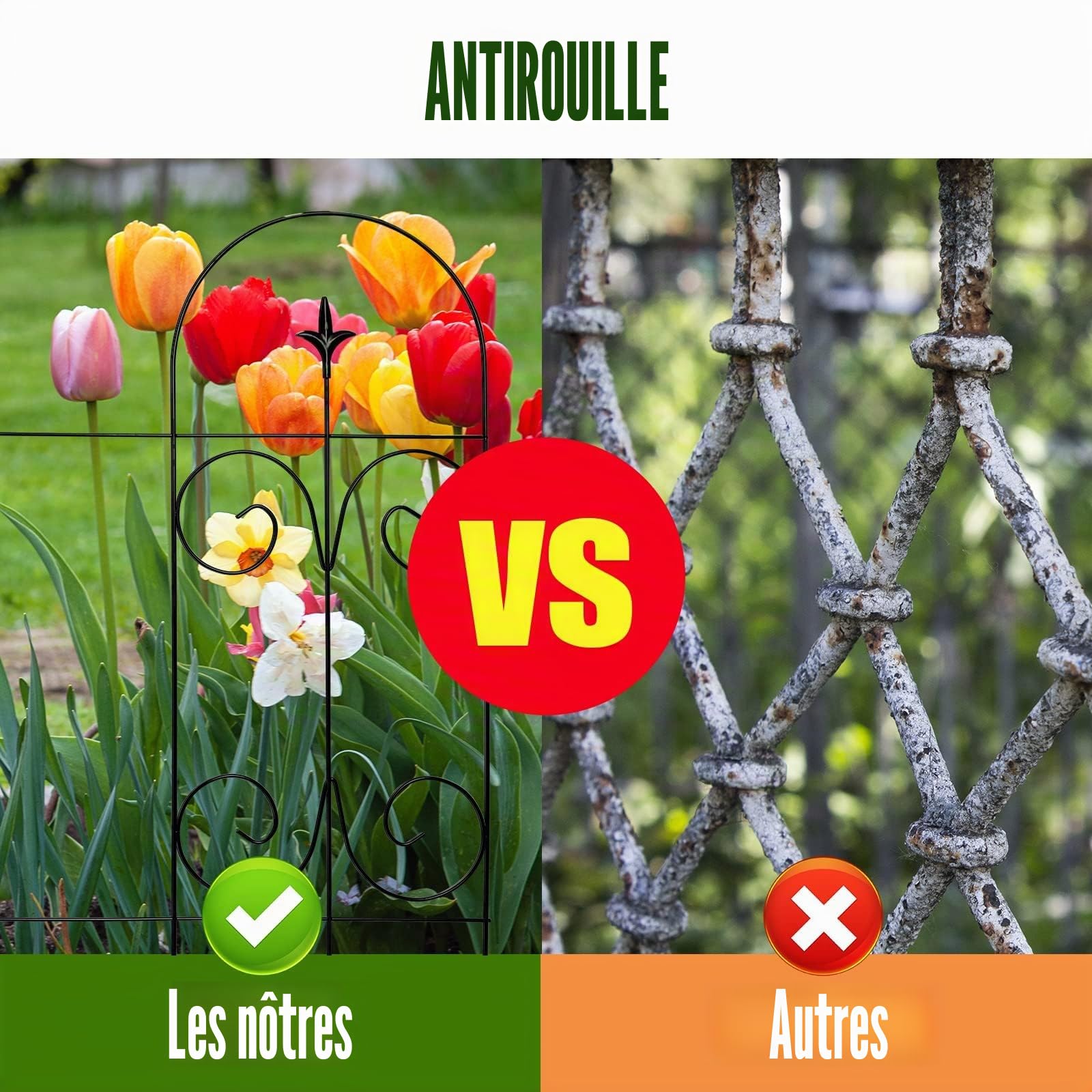 Thealyn Bordure de clôture de jardin décorative en métal 82 cm x 6,1 m - Panneaux de clôture en fer forgé antirouille pour parterres de fleurs, arbres, barrière d'animaux