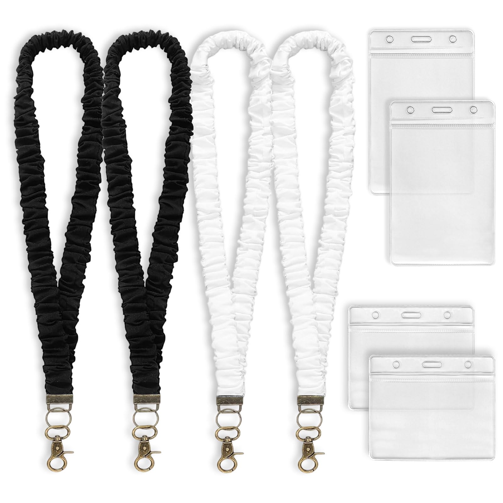 Huakaile 4 Packs 16''/41 CM Scrunchie Key Card Lanyard with Clip Closure & ID Holder, Lanyards for Teachers Strap Stretchy Retractable Cute Badges Keychain Neck Women (A)
