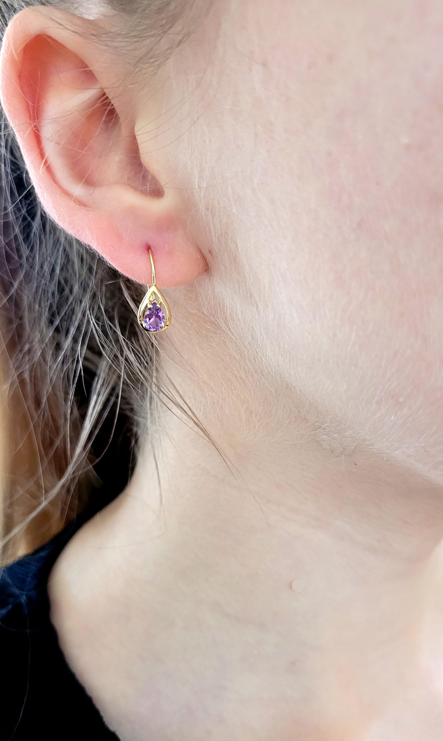 Boutons Ohrringe Amethyst violett lila Tropfen 333 Gold Gelbgold Damen