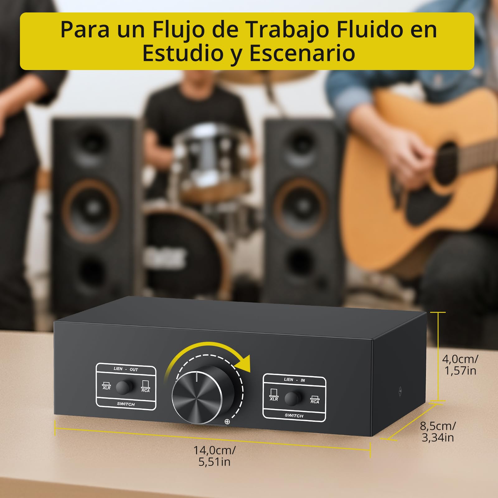 PROZOR Selector de Audio XLR/RCA 2-Entradas 2-Salidas Convertidor Divisor de Señal con Control de Volumen para Altavoces Activos Estudio DJ Casa Negro