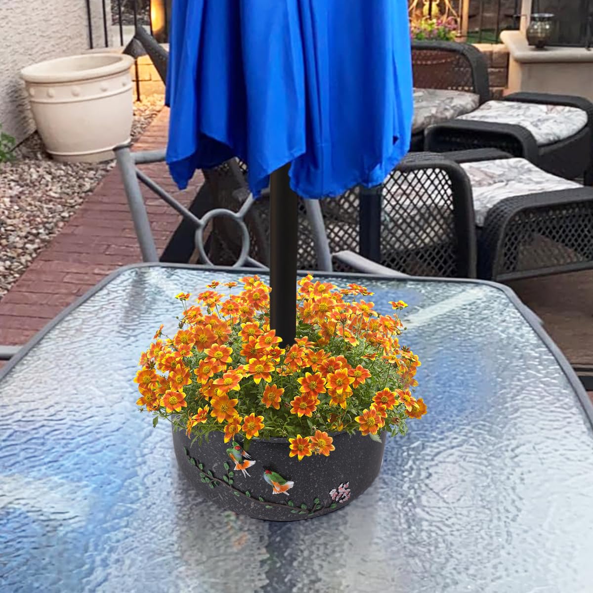 Tbpro Patio Umbrella Planter 2 pcs Wrap Around Umbrella Planter with Umbrella Hole Half Round Flower Pot Black Outdoors with Drainage Holes（11.41 * 11.41 * 4.72inch） On Patio Table : Patio, Lawn & Garden