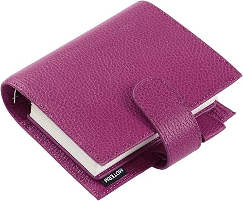 Moterm Pocket Luxe - Planificador de anillos  Organizador de carpeta de cuero genuino (anillo de 1.18 pulgadas, color rosa fucsia y gris piedra)