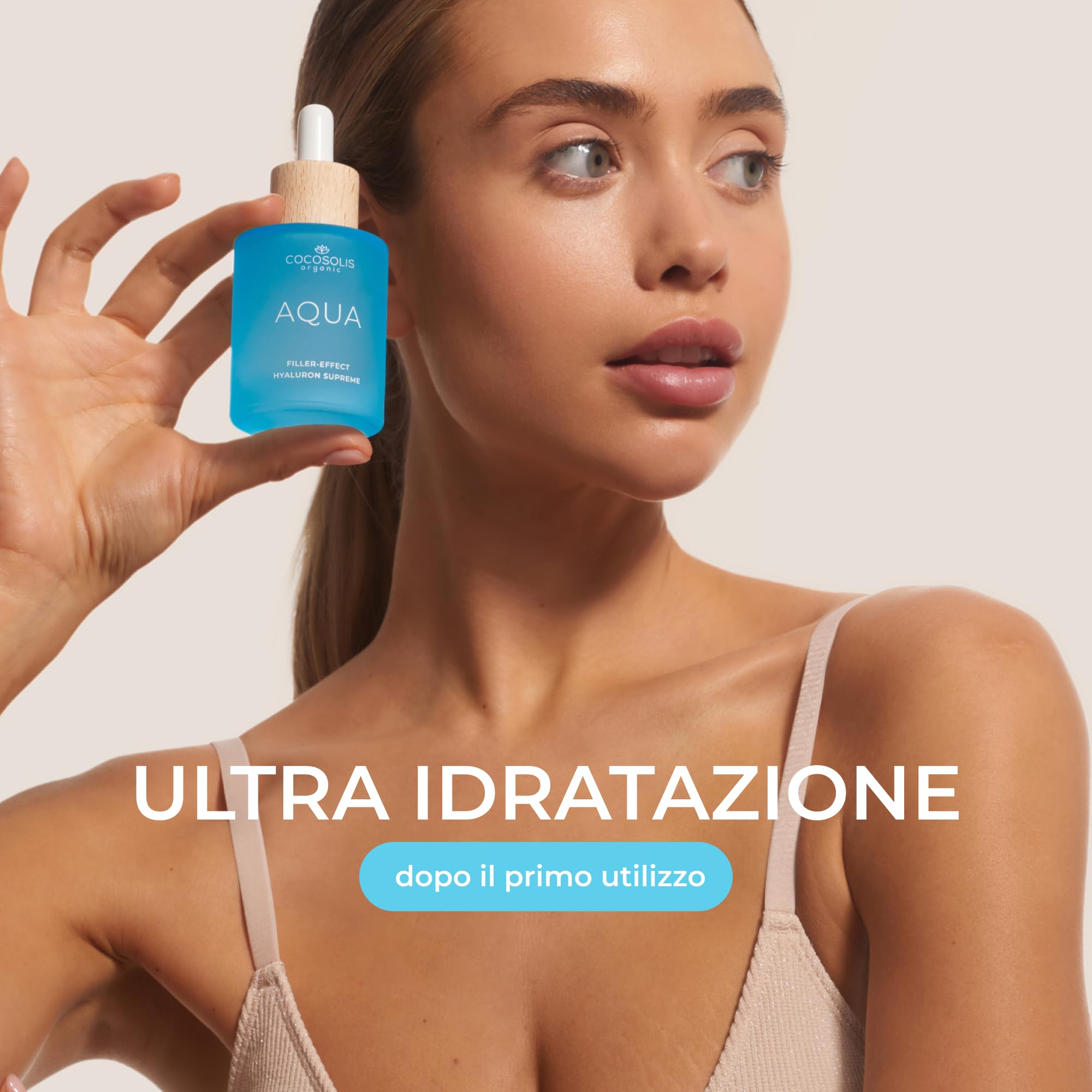 COCOSOLIS AQUA Filler-Effect Hyaluron Supreme Siero viso con 8 tipi di acido ialuronico e Aquaxyl™, vegano Anti-Age Cura diurna con Ultra Idratazione