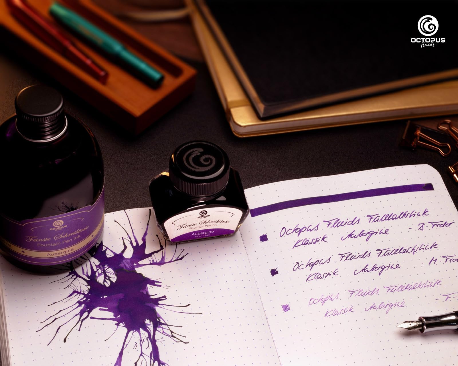 Octopus Fluids Fountain Pen Ink - 30ml Aubergine Purple Writing Ink For Calligraphy