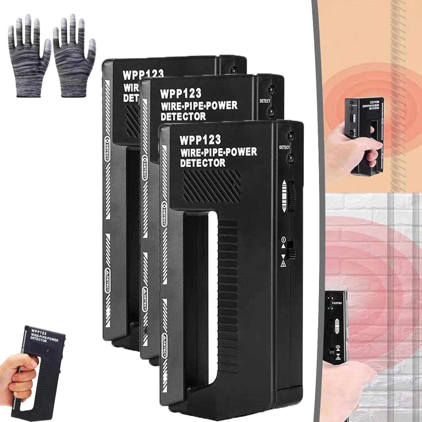 Wpp123 Wire Pipe Power Detector, Wire Pipe Power Detector, Stud Finder Wall Scanner, Adjustable Alert Pipe Wall high Sensitivity Multifunction AC Wire Pipe Power Detector for Adults (3pcs)