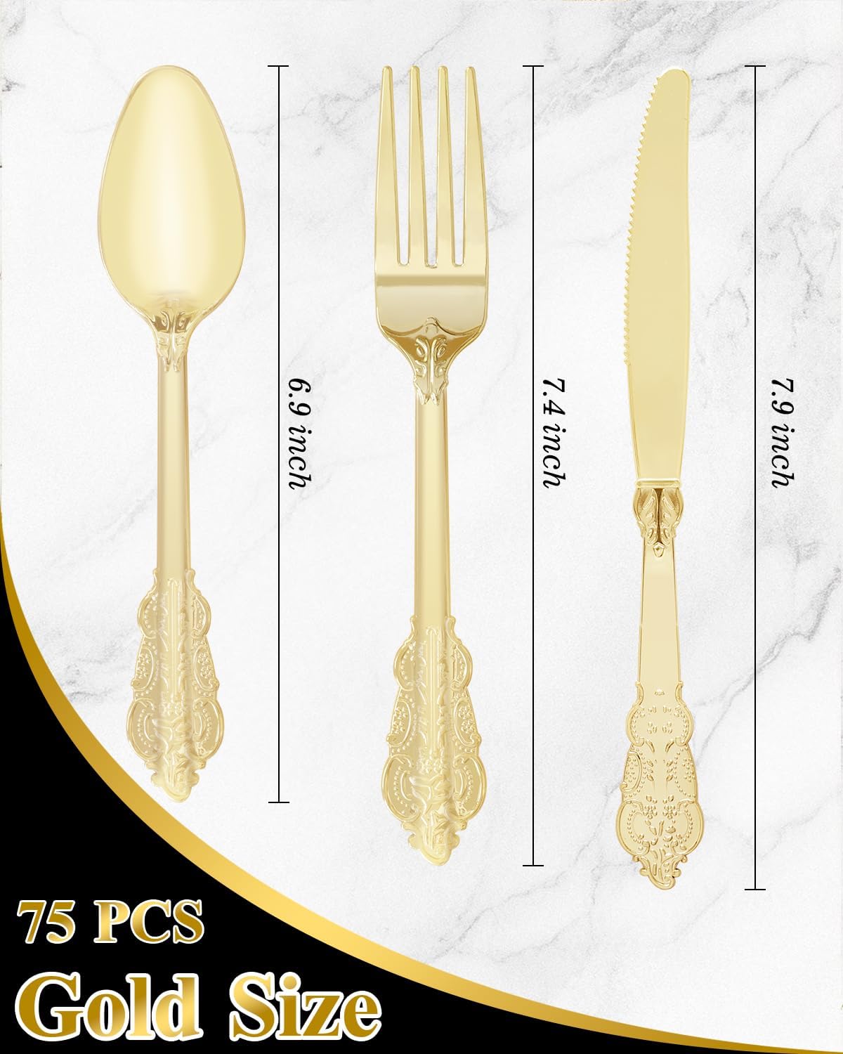 Goodluck 75 Pack Gold Plastic Silverware Set, Heavy Duty Cutlery image 2