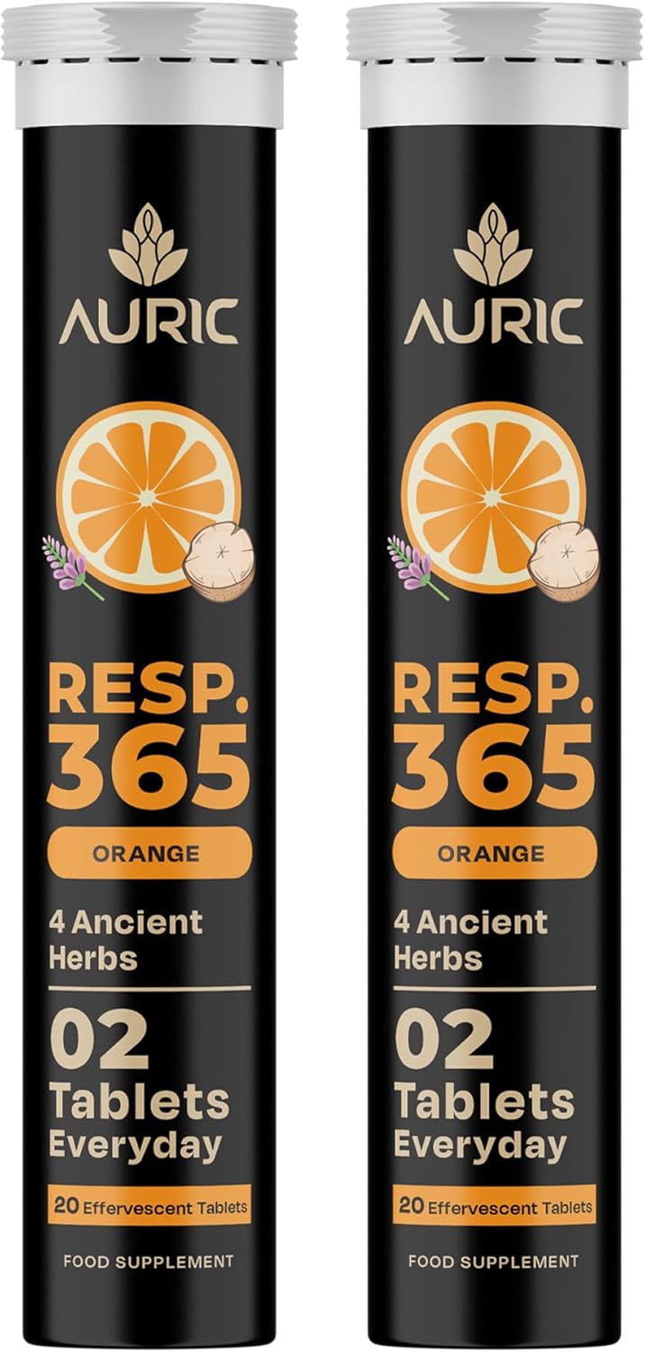Auric Resp.365 Supplement 40 Tablets Natural Lung Cleanse & Detox with NAC (N-Acetyl L-Cysteine), Pushkarmool, Piper Longum & Licorice Extract