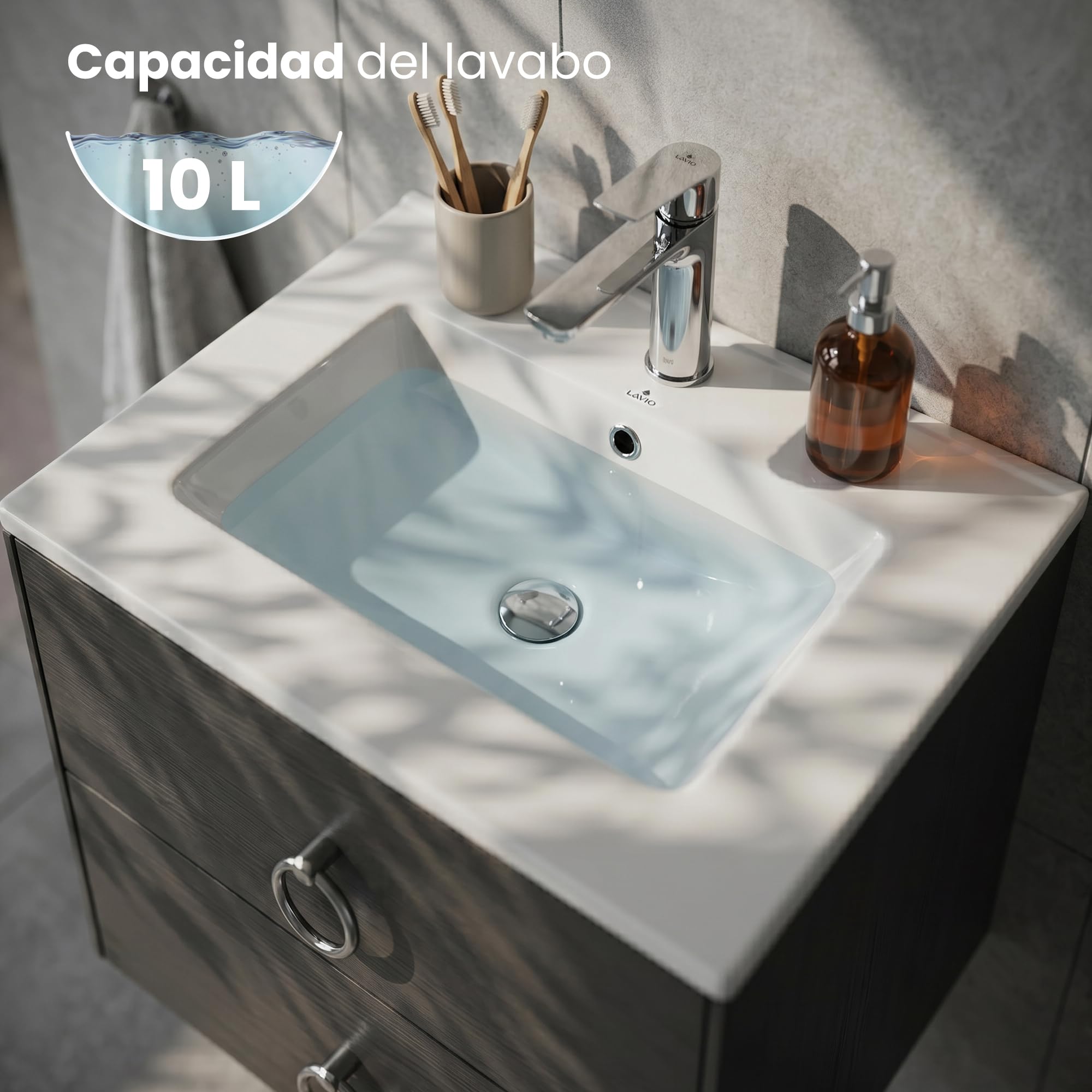 AKORD Lavabo de Cerámica Encastrable NORDIS para Mueble de Baño Rectangular, 61 x 46,5 cm, Blanco brillante