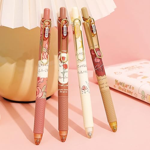 Miniatura 6 de 4 bolígrafos de tinta de gel retráctiles de 0.020 in, bolígrafos de tinta negra de gel para mujeres y niñas, bonitos bolígrafos estéticos de oficina