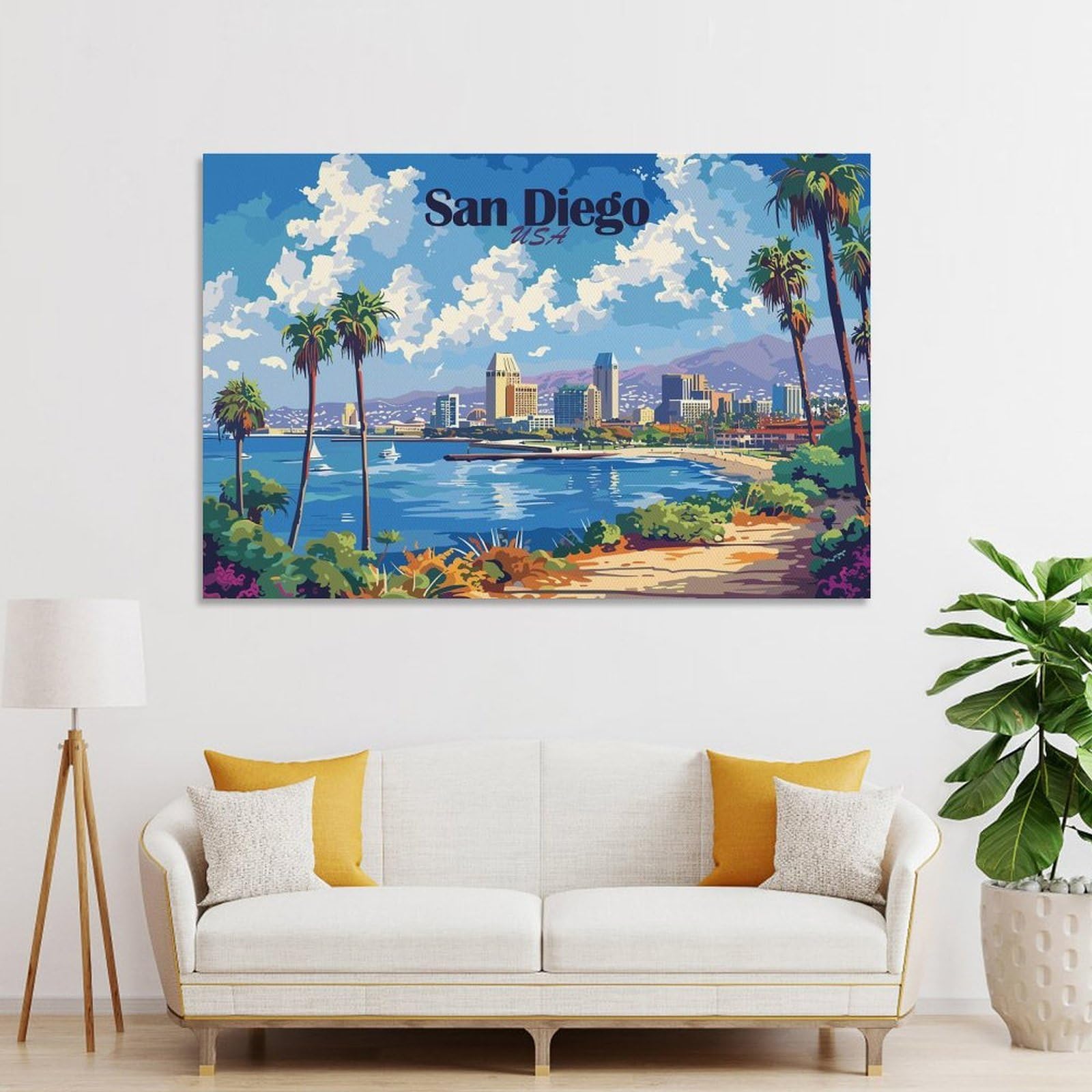 Junmoney San Diego Cityscape Wall Picture Print, 16x24inch(40x60cm), for New Homes, Bedrooms Or Workspaces, Thoughtful Wall Decor for Art Lovers