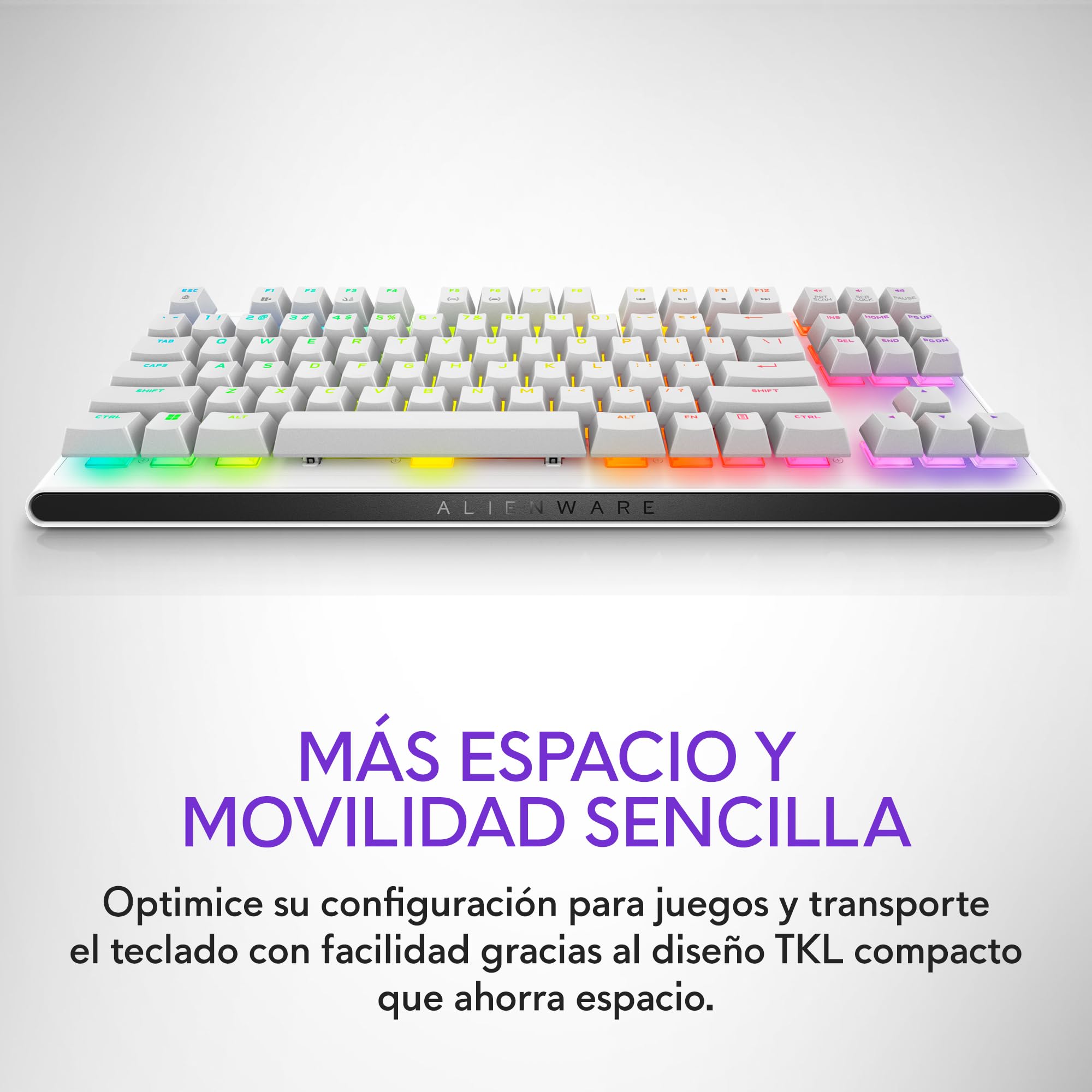 Alienware AW420K Teclado Gaming sin Teclado Numérico, Diseño Compacto, Switches CHERRY MX Red, USB, Anti-Ghosting, N-Key Rollover, Retroiluminación AlienFX RGB, Teclado Español - Lunar Light