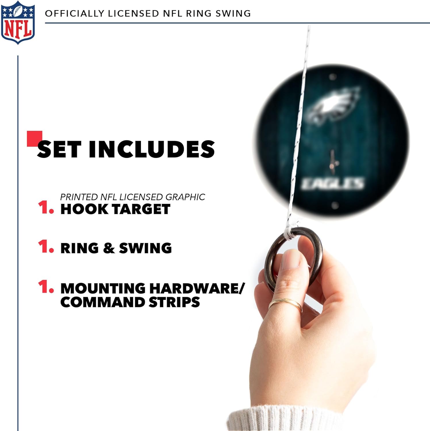 Solid Wood NFL Hook & Ring Toss Set with Direct Print HD Team Graphics – Easy Hang Hook and Ring Toss Target – Great Gift for Any Football Fan! Ring Toss Family Game for a Game Room, bar or Garage!