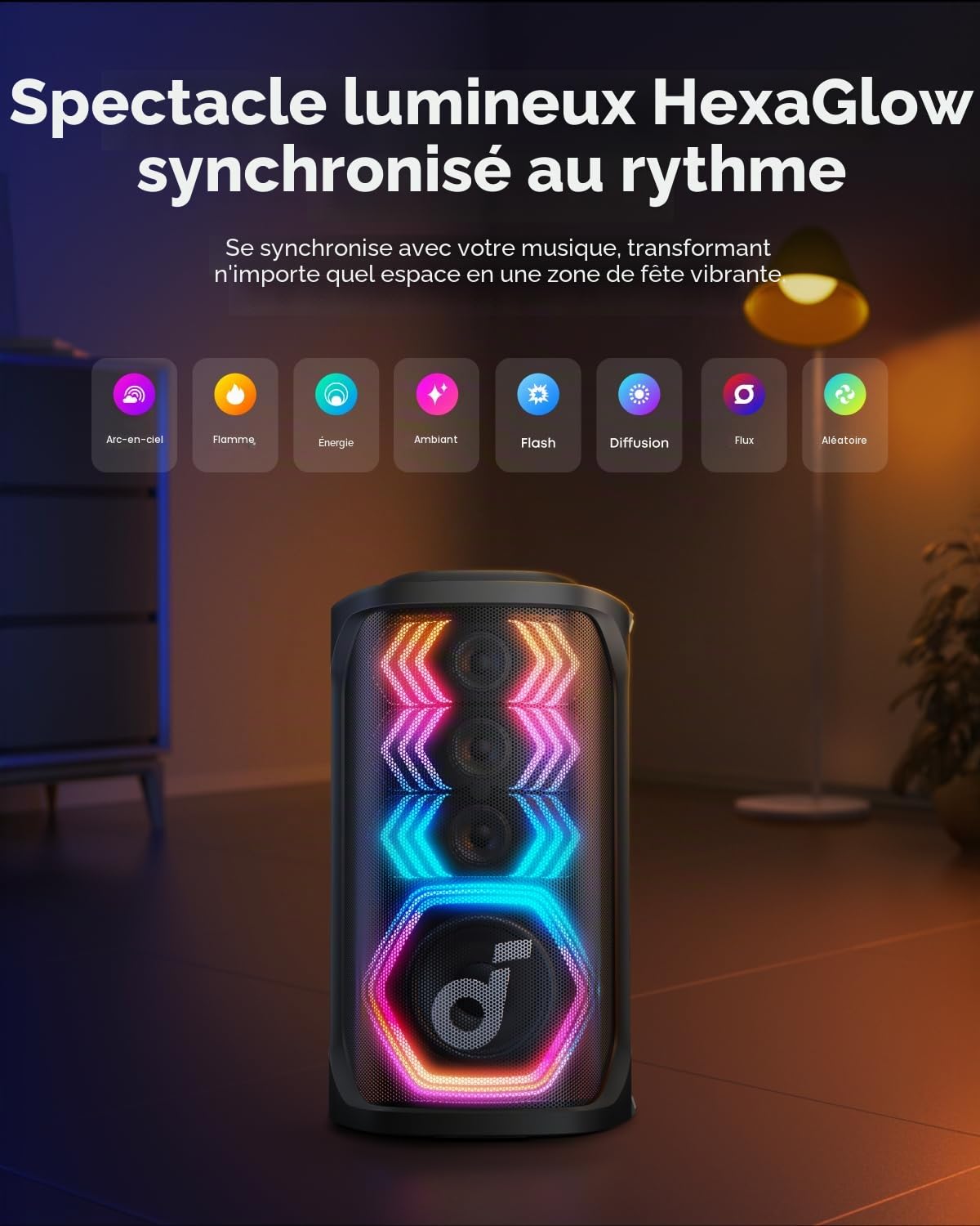 Soundcore par Anker Rave 3S Enceinte Bluetooth puissante | Avec 2 microphones sans fil, son 200 W, suppression vocale IA, amplificateur de voix, réverbération, jeu de lumière, 12h