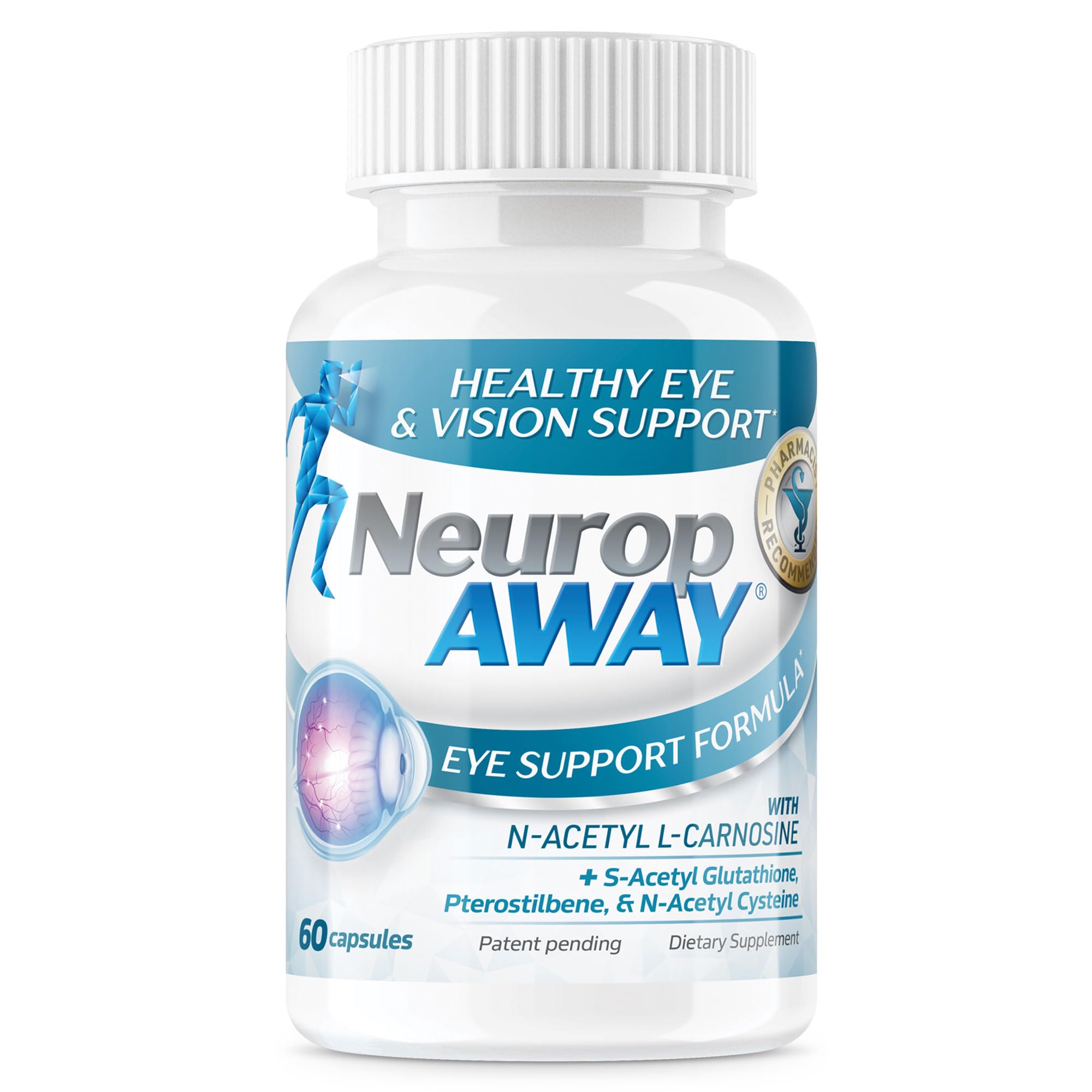 NeuropAWAY Eye Support Supplement 60CT with Lutein N-Acetyl L-Carnosine S-Acetyl Glutathione N-Acetyl Cystiene Pterostilbene Lycopene Zeaxanthin to Support Healthy Vision, Helps Blurry and Dry Eyes