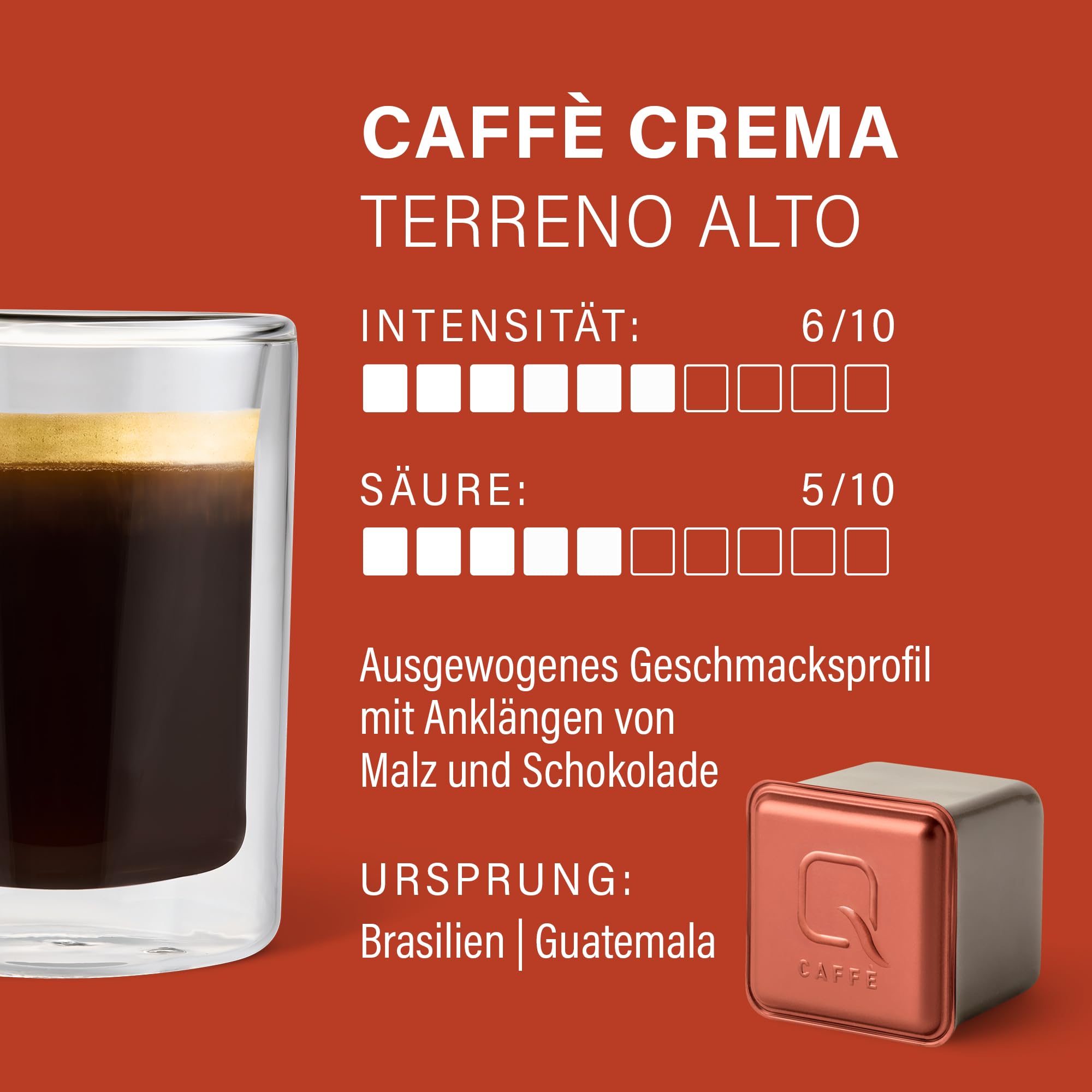 Tchibo Qbo Caffè Crema Terreno Alto Premium Kaffeekapseln, 216 Stück – 8x 27 Kapseln Caffè, Intensität 6/10, ausgewogen und malzig), nachhaltig & aus 70% nachwachsenden Rohstoffen¹