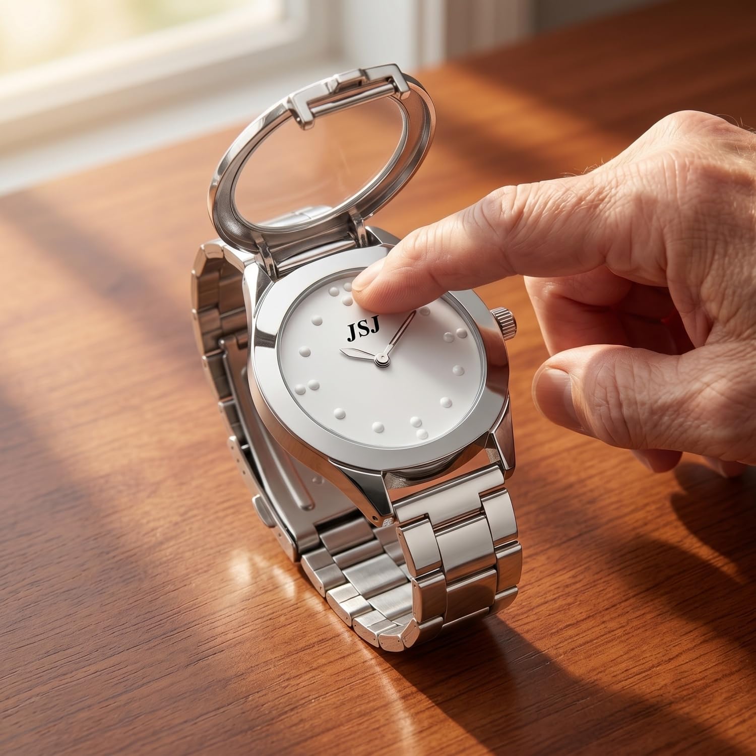 Analoges Quarzwerk Blindenuhr taktile mit Edelstahl Armband für für Sehbehinderte,Blinde oder ältere Menschen