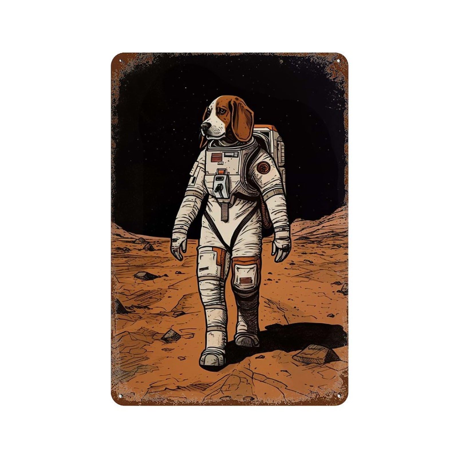 Beagle Astronaut On Mars Decorative Tin Sign 11.8"x7.9", Retro Wall Decor for Basement, Hobby Room And Garage Decor