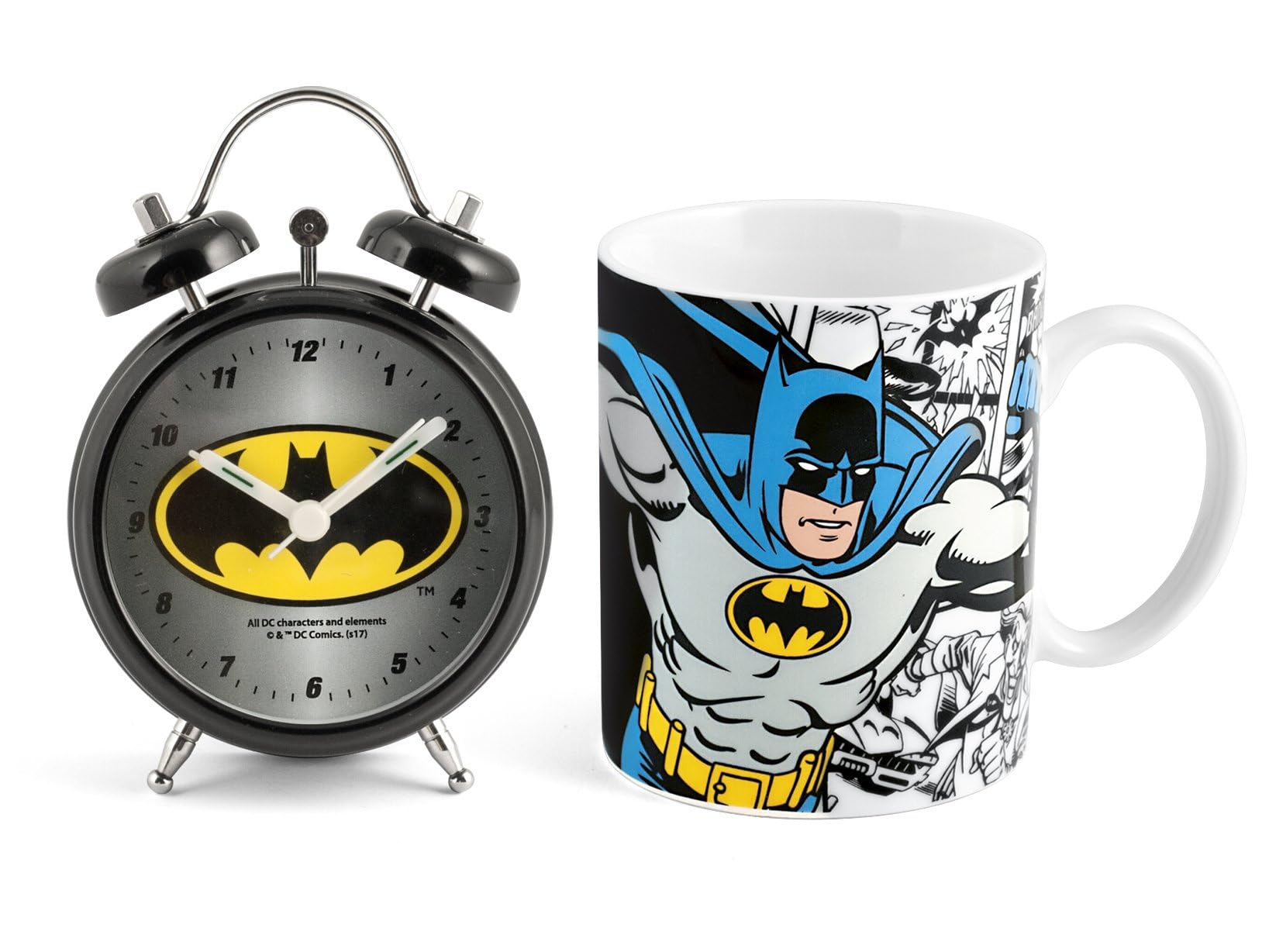 Home Batman Set Alarm Clock Mug, Porcelain, Black, 2 Units