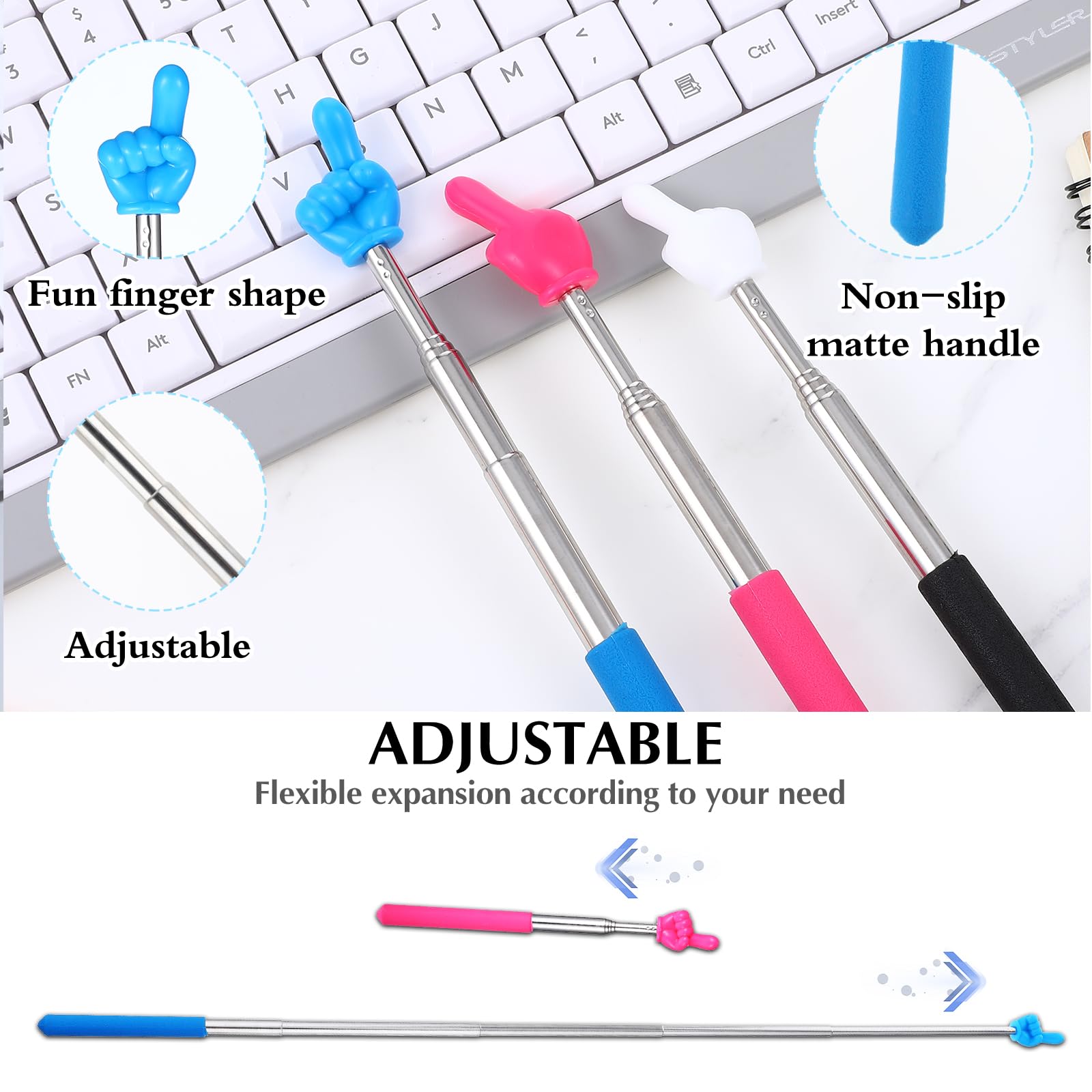 DIVINA VITAE 3 Pcs Telescopic Teachers Pointer Mini Retractable Teacher Pointer Stick Extendable Hand Pointer Finger Pointer Stick for Teacher Classroom Teacher Aids (Style C) - Image 3