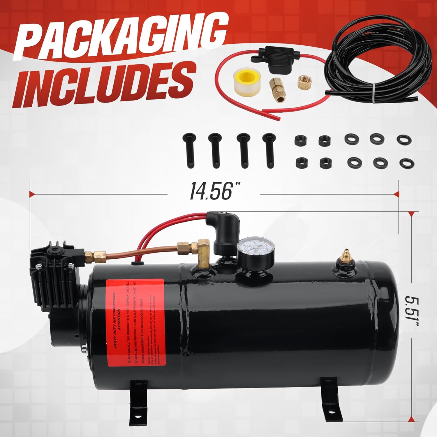 DC 12V MAX 150PSI Air Horn Compressor Tank Pump with 3 Liter Tank 0.8 Gallon Portable Air Compressor Pump for Truck Pickup Train Portable Inflator Air Compressor with 3L Tank Train Air Horn Kit - Image 5