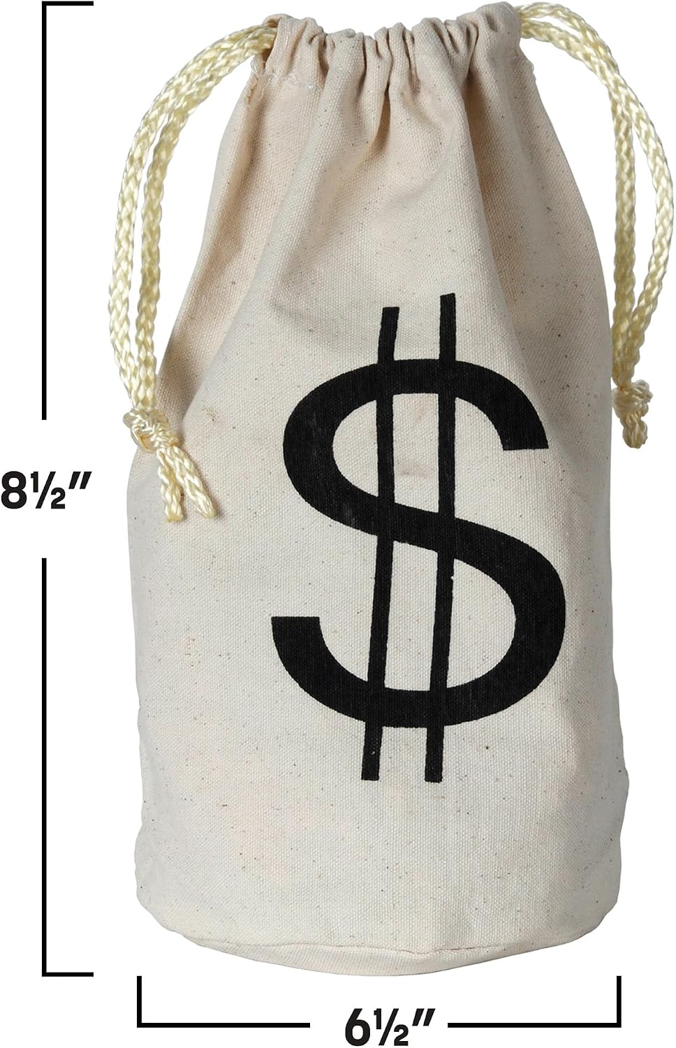 Beistle "$" Bag – Fabric Money Bag with Black Dollar Sign Print and Drawstring Cord, Natural Canvas Color for Costume Accessories, Casino Western Party Décor, or Bank Robbery Themed Events, 8½" x 6½" image 2