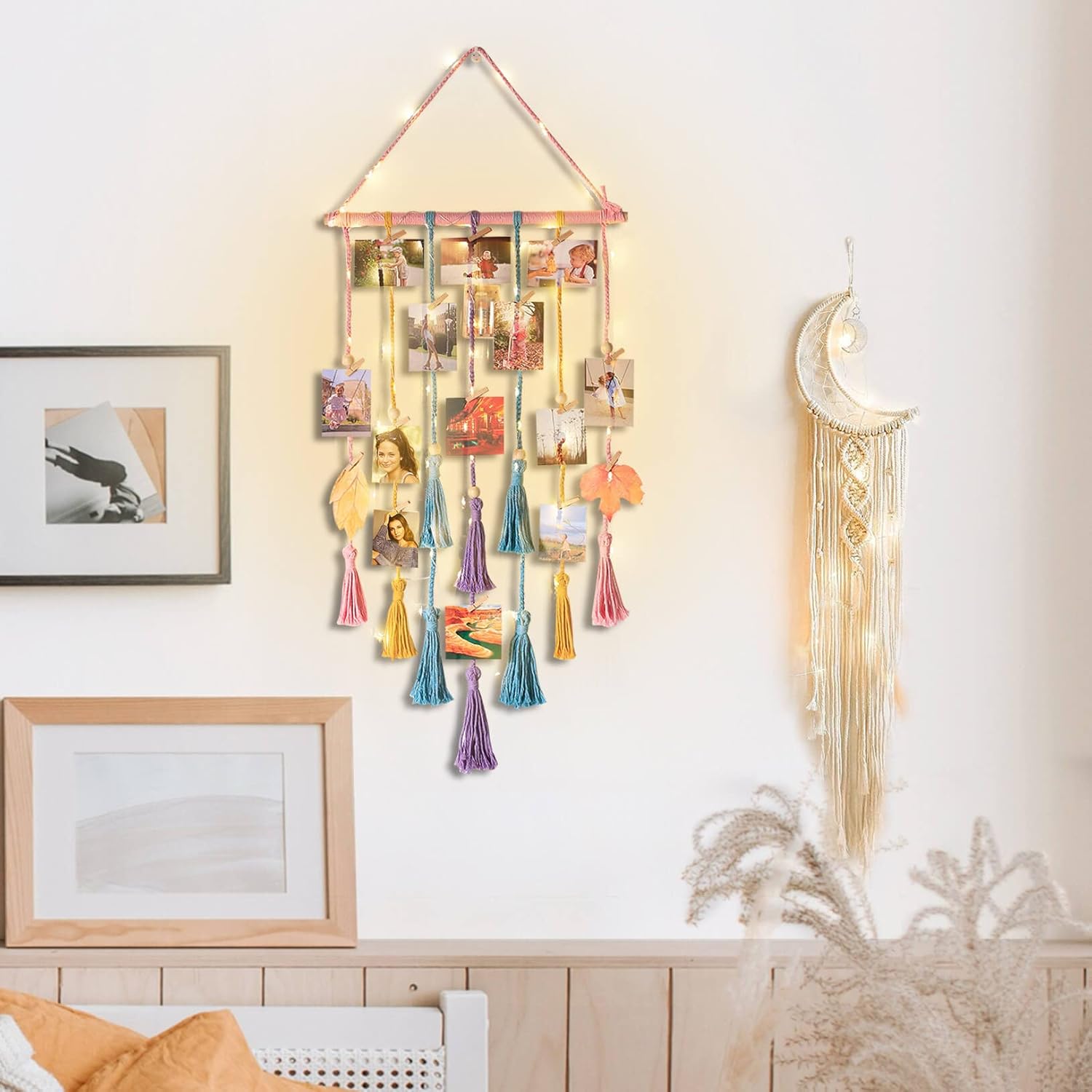 Homecor Gifts for Teenage Girls, Hanging Photo Display & Moon Dream Catchers, Christmas Teen Girls Gifts Ideas Ages 10 11 12 13 14 Years Old, Macrame Wall Decor Boho Bedroom Dorm Aesthetic Room Decor - Image 6