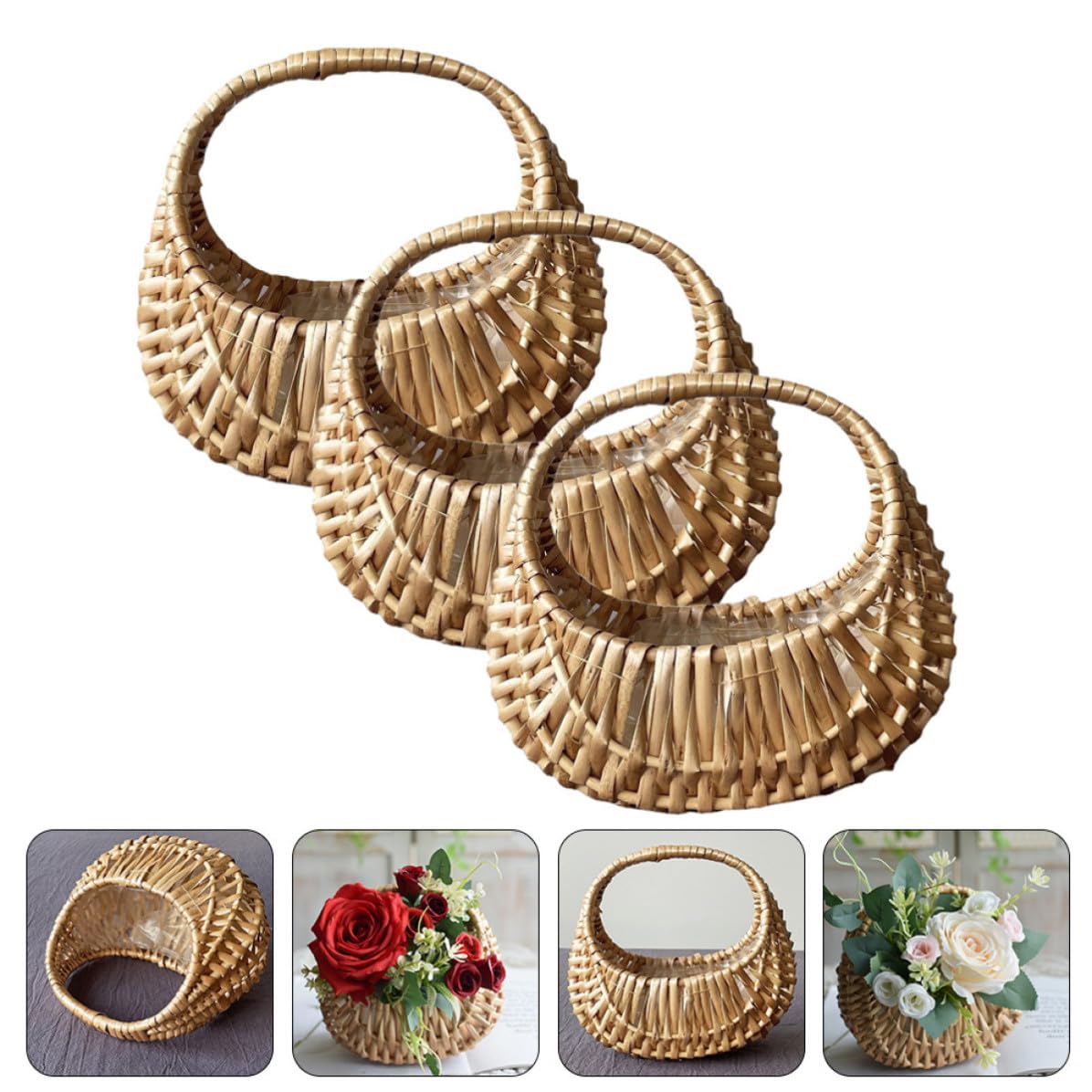 Geflochtener Blumenkörbe Praktische Aufbewahrungskörbe mit Henkel aus Rattan 3 Stück Einzigartiges Design und Elegante Flechtlinien für Terrasse und Flur
